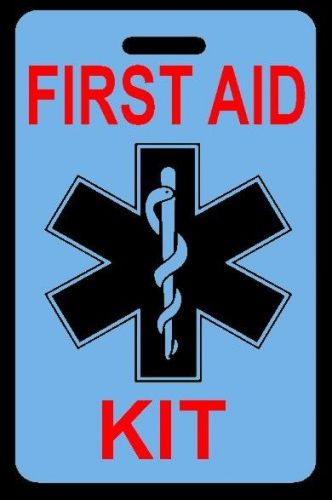Sky-blue first aid kit bag tag - free personalization - new for sale