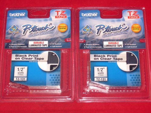 NEW 2  Brother P-Touch Black On Clear TZ-131 Laminated Tape Labels TZ131