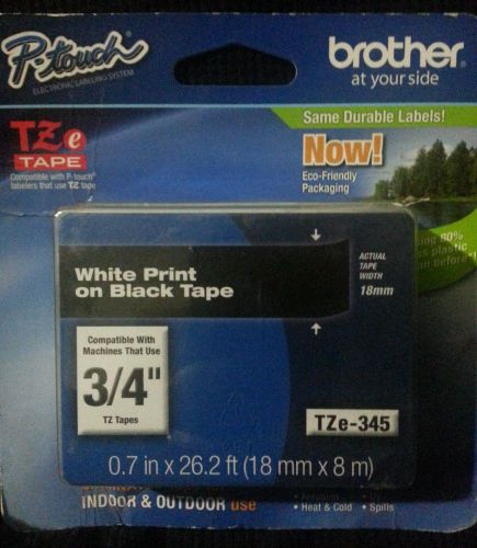 Brother 3/4&#034; White on Black Label Tape TZe-345