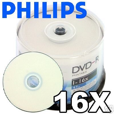 200 Philips 16x DVD-R White Inkjet Hub Printable Blank Recordable DVD Media