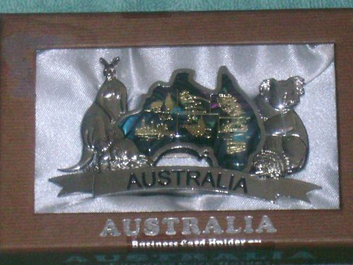 Souvenir Australia Business Card Holder --Kangaroo, Kawala Bear &amp; Map--NIB