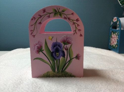 PURPLE IRIS PAPER DESK CADDY GIFT BOX  - WOOD FAVOR BOX - IRIS - PINK FLOWERS