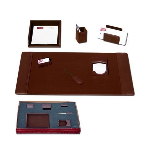 Dacasso Chocolate Brown Leather 7-Piece Desk Pad Kit - DACD3404