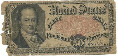 Civil War US 50cents dollar small size paper large red seal note rare Fractional