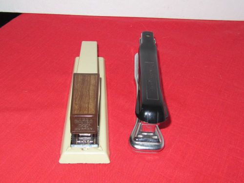 Lot 2 Vintage Stapler Aceliner &amp; Bates 640 Custom Beige with Wood Grain USA