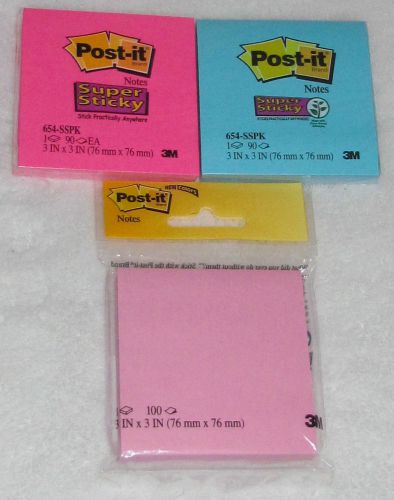New! 3m post-it notes pads pink, turquoise &amp; light pink 280 sheets, 3 pads usa for sale