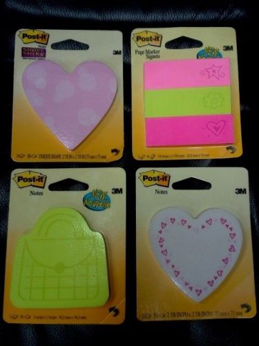 TRENDY/FUN Set of FOUR (4) Post-it Notes, Page Marker, Hearts, Purse, Love Note