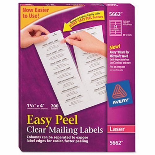 Avery Easy Peel Laser Mailing Labels, 1-1/3 x 4, Clear, 700/Box (AVE5662)