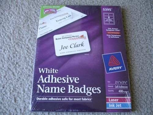 Brand New Avery 5395 White Adhesive Name Badges, Box of 400