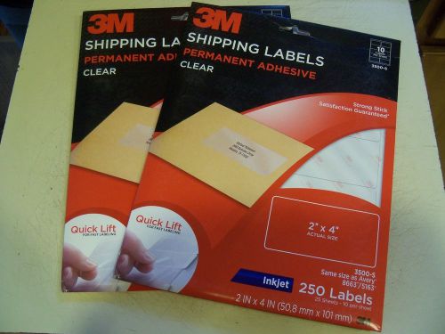 Lot of 2 Shipping Label 3m 250 count X 2 = 500 - 2&#034; X 4&#034;  Permanent clear inkjet