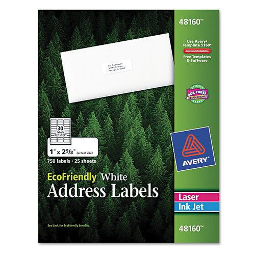 Avery ave48160 ecofriendly labels, 1 x 2-5/8, white, 750/pack for sale