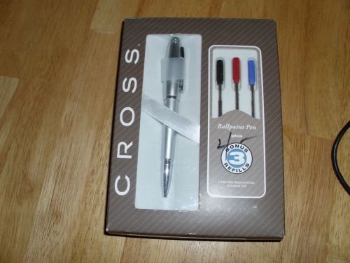 VINTAGE CROSS SATIN CHROME PEN WITH 3 REFILLS NOS