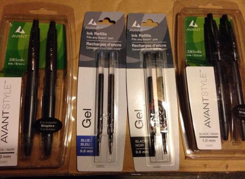 2 New 2/pack Avant Style Silkscribe 1.0mm Black Pen w/ Two Packs of Refills