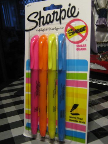4 Pack Sharpie Narrow Chisel Tip Fluorescent Highlighters w/Smear Guard