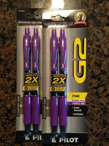 Lot Of 2 Packs (4 Pens) Pilot G2 Purple Ink Fine Pt. 0.7mm