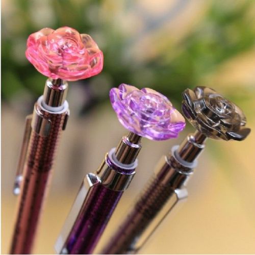 US Lot 3pcs Crystal Lotus Flower Lace elegant 0.5mm Mechanical Click Pencils Pen
