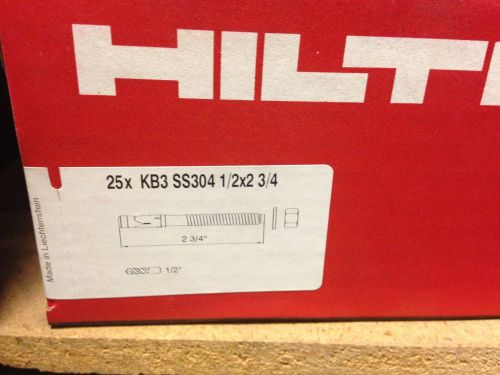 Wedge anchors hilti 1/2&#034; x 2 3/4&#034;, kb3 ss304, kwik bolt (25 each) new for sale