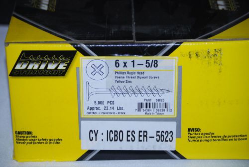 6x 1-5/8&#034; ph. bugle c/t yellow zinc drywall screws 5000/case 23lbs. for sale