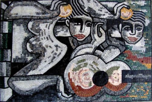 Abstract Figures Marble Mosaic Mural