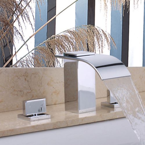 Modern waterfall widespread bathroom sink faucet tap in chrome free shipping for sale