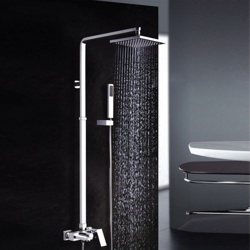 Modern 8&#034; rain shower head &amp; hand shower &amp; tub spout shower set in chrome finish for sale