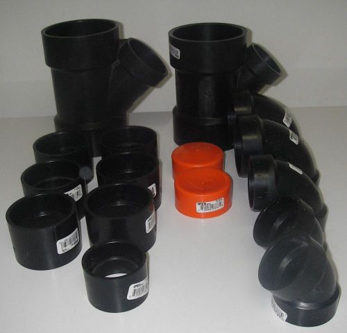 Lot 16 assorted plumbing pipe fittings ipex black elbow connector cap wye for sale