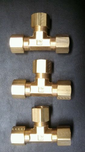 Lot of 3 Parker 164C-8 brass compression tee couplers 1/2&#034; OD tube