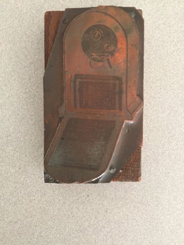Opened Mantle Clock : Copper on Wood Cut Printing Block :1 3/4&#034; x 3&#034; Unique!!
