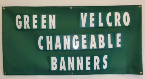 Changeable indoor velcro banner -3&#039; x 3&#039; green with white letters for sale