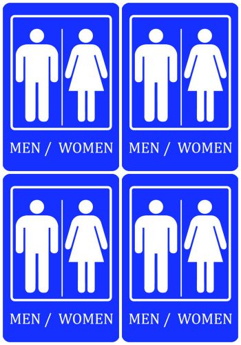 New Set Of 4 Signs Unisex Bathroom Restroom Sign MEN / WOMEN Adhesive Strip S104