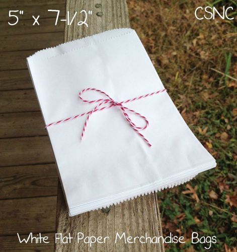 100 Each - 5&#034; x 7-1/2&#034;  White Flat Paper Merchandise Bags - Gift Bags - Favors