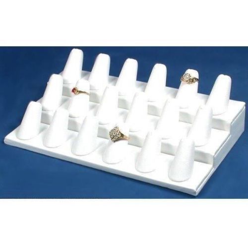 18 Finger Ring Display 3 Tier White Faux Leather