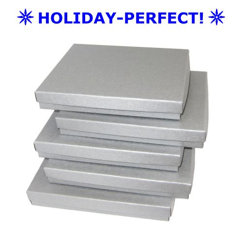 HOLIDAY-PERFECT! Pack Of 5 Silver Cotton Filled 7&#034; x 5.5&#034; Jewelry Gift Boxes