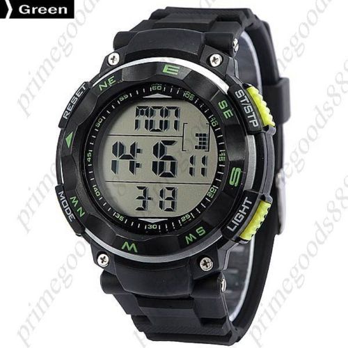 Digital LCD Stopwatch Date Alarm Silica Gel Free Shipping Men&#039;s Wristwatch Green