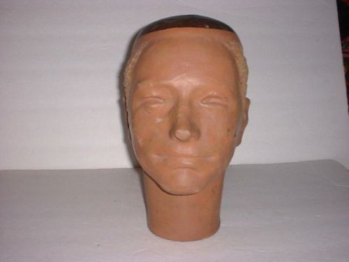 Vintage Mannequin Man&#039;s Head Hat Holder Marked Size 7 1/8 Bald Painted Skull Cap