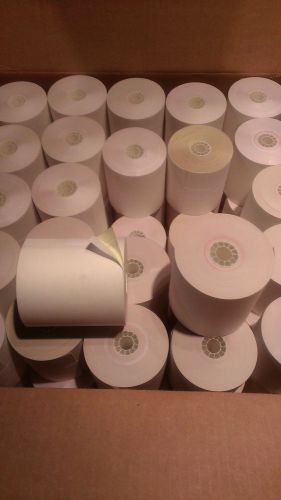 3&#034; x 90&#039; 2 Ply Cash Register Kitchen Paper Rolls Carbonless White/Canary 50Rolls
