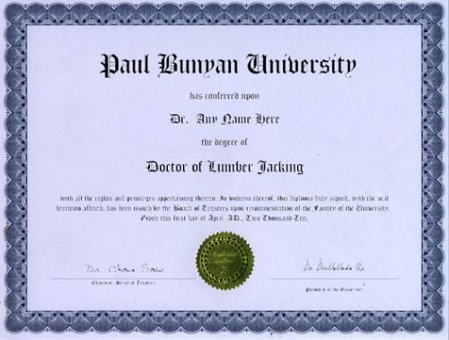 Doctor Lumberjacking Novelty Diploma Paul Bunyan