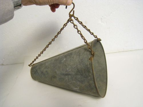 Antique galvanized poultry chicken cone for weighing birds original chain &amp; cone for sale
