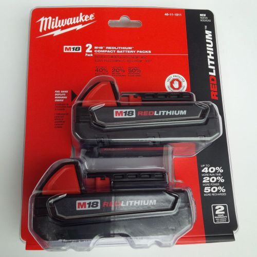 2 New IN PACK GENUINE 18V Milwaukee M18 48-11-1811 Red Lithium Compact Batteries
