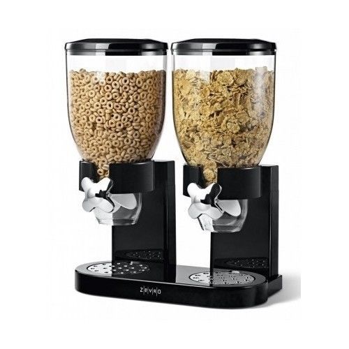 Dual Dry Food Dispenser Storage 1 Gal Cereal Rice Beans Canister Kitchen Table