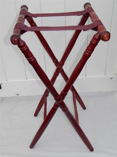 Wood restaurant dining tray stand 33&#034; tall folding serving bar or luggage rack for sale