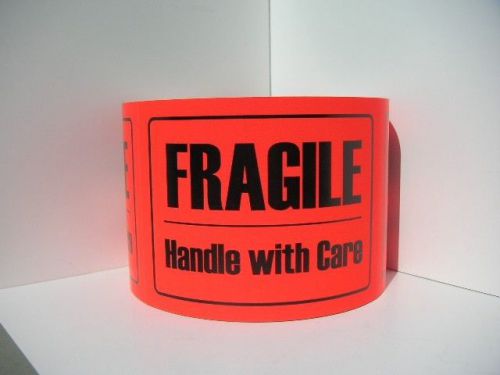 FRAGILE HANDLE WITH CARE 3X4 Warning Stickers Labels red fluorescent bkgd 125/rl