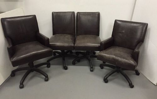 Four Crate &amp; Barrel Leather Office Swivel Adjustable 2 Armed 2 Armless Chairs