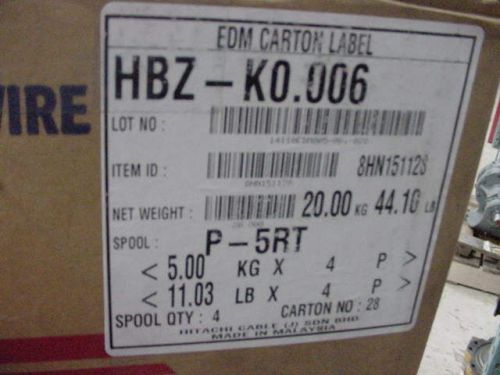 4 Spools Hitachi EDM Machine Wire HBZ-K0.006 20 KG./44.10LB total Size 0.006&#034;