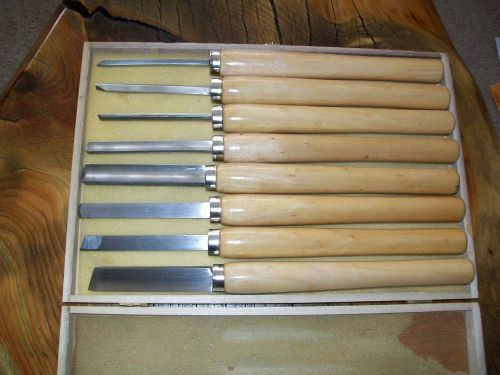 WOOD LATHE CUTTING TOOLS Set of 8 in wooden box