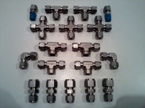 Brand new! 18 pc. lot of swagelok stainless steel fittings (lot #11) for sale