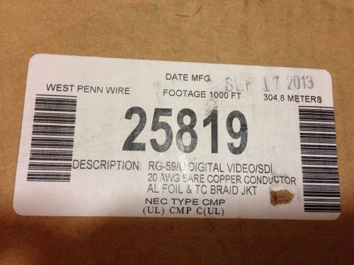 West Penn 25819 Plenum RG-59 cable 1000&#039; NEW Pro-Video,SDI, Audio,CCTV,DTV