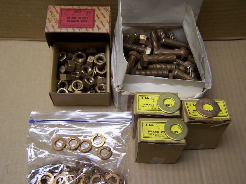 A Lot of (50) Each1/2&#034;-13x2&#034; Brass Bolts,Nuts,Lock washers&amp;Flate washers