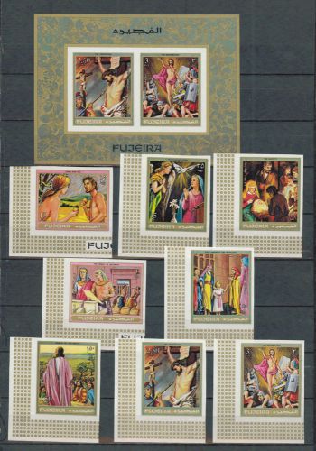 Fujeira &#034;Art, Religion&#034;  Sheet + 8 stamps  IMPERF.  MNH