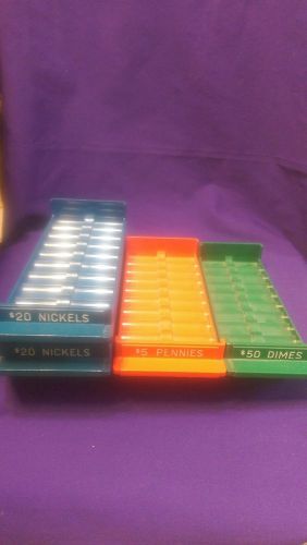 4 Major Metalfab Color-Keyed Rolled Coin Storage Trays $5 $20 $50